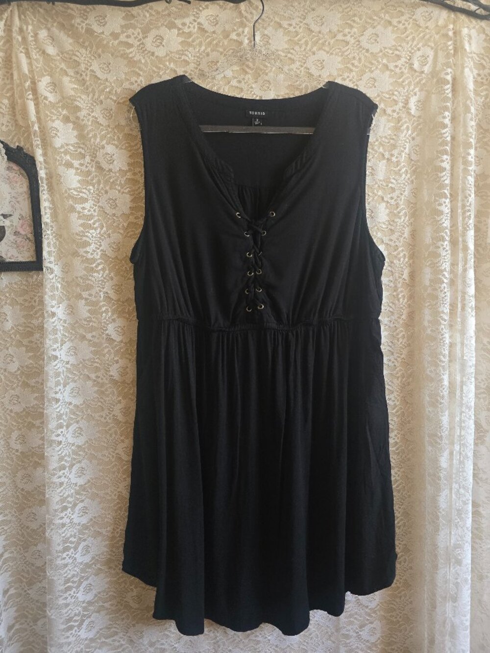 Black Shirt Dress - Corset Style Lace-up Front - whimsigoth - indie - alt - rock